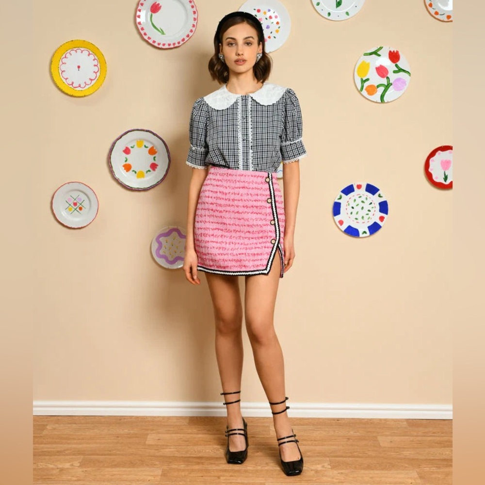 Sister Jane Dutch Tweed Mini Skirt in Flamingo Pink Size S (US 4)!!